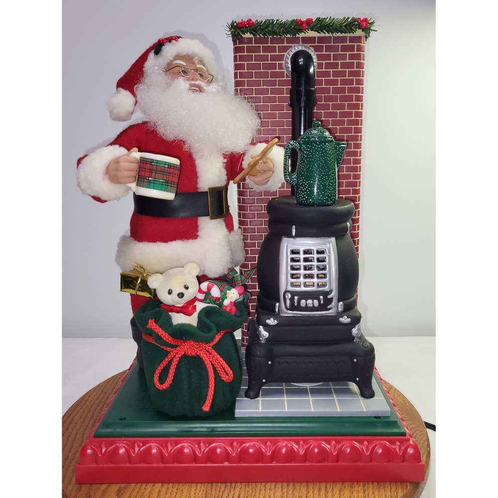 Holiday Creations Animated Santa Claus 1995 Vtg Christmas Potbelly Stove